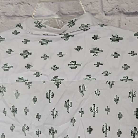 Big Men's 2XL Slim Fit White Short Sleeve Top Cactus Printed Button Down Shirt - Picture 3 of 12
